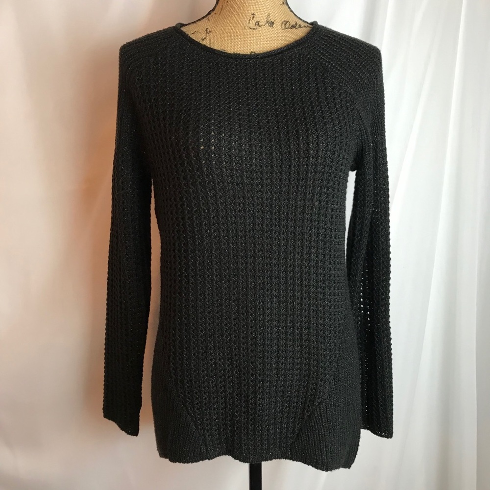 Michael Stars Black Metallic Long Sleeve Tunic Sweater Sz XS Roll Neck Shimmery
